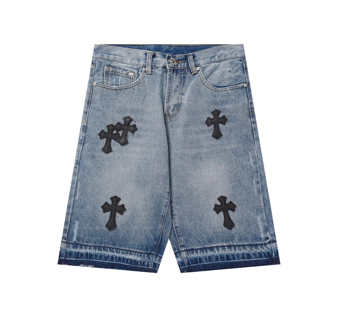 Chrome Hearts Denim Cross Patch Shorts Light Wash.