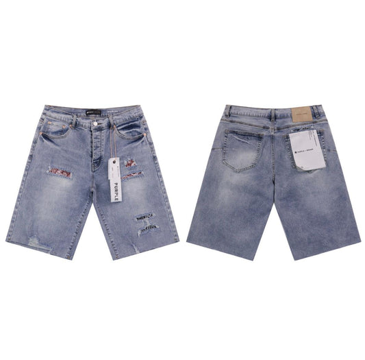 Purple Distressed Denim Shorts