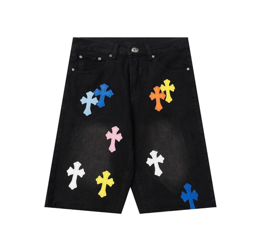 Chrome Hearts Denim Cross Patch Shorts Multi Color.
