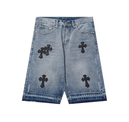 Chrome Hearts Denim Cross Patch Shorts Light Wash.