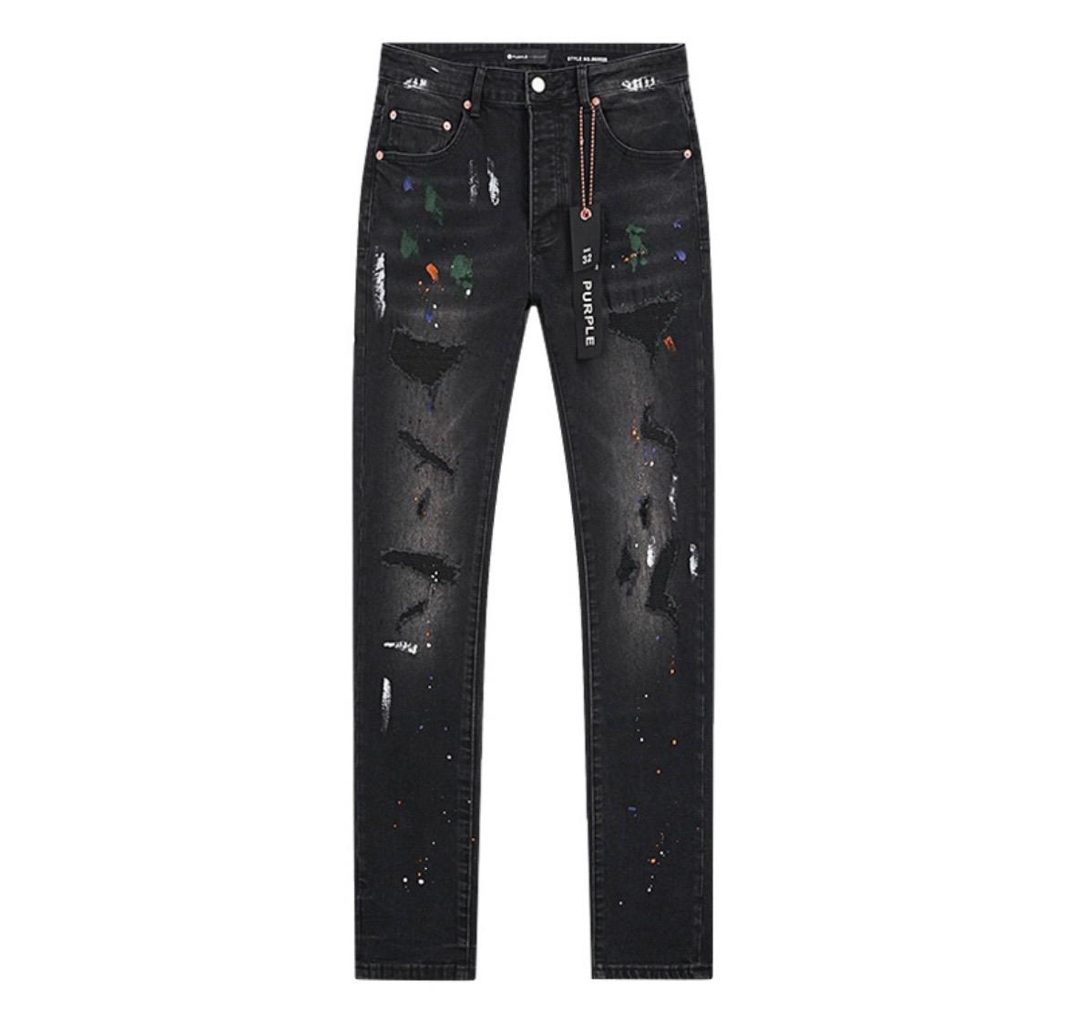 Purple Brand “Paint Splatter Ripped Knee Black Skinny.