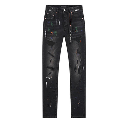 Purple Brand “Paint Splatter Ripped Knee Black Skinny.