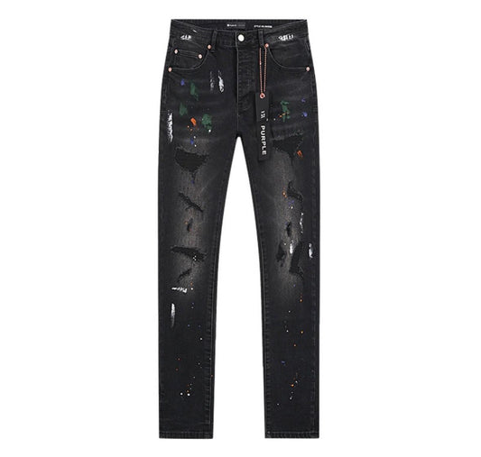 Purple Brand “Paint Splatter Ripped Knee Black Skinny.