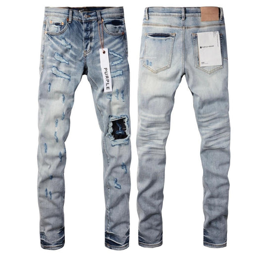 Purple Light Indigo Paint- Splatter Distressed Jeans